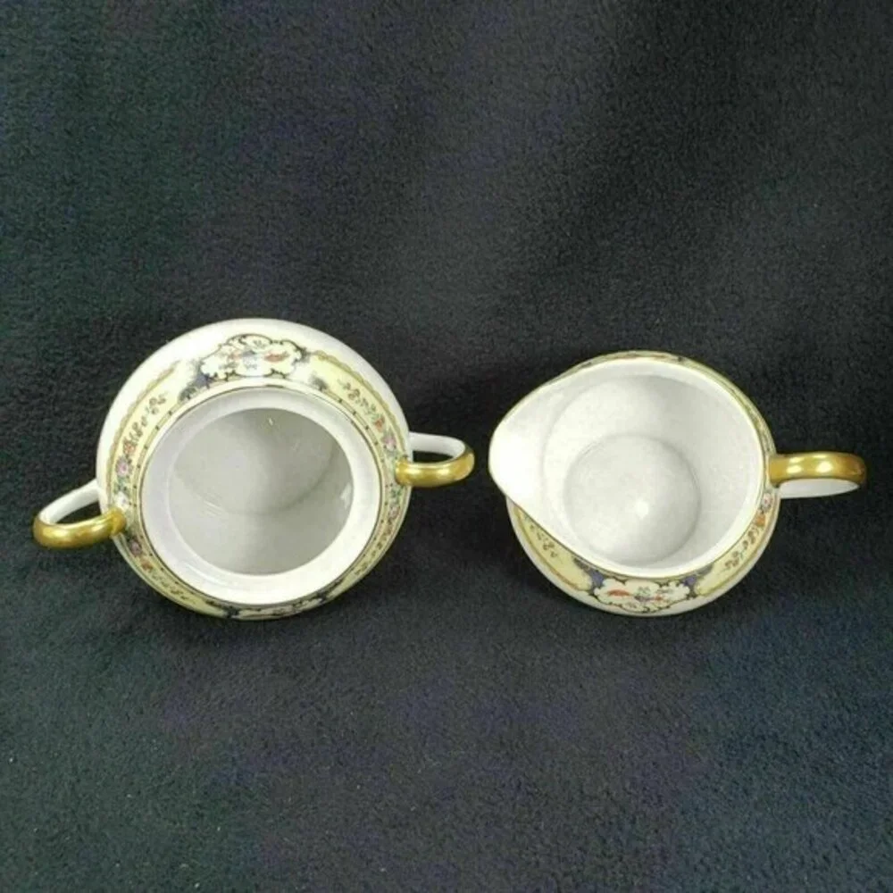 Thomas‎ Bavaria Golden Pheasant Creamer and Sugar Gold Trim Bird Floral Antique